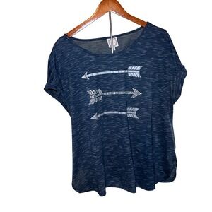 Tru Self Graphic Tee Womens 3X Navy Blue Rhinestone Arrow Cuffed Sleeve
